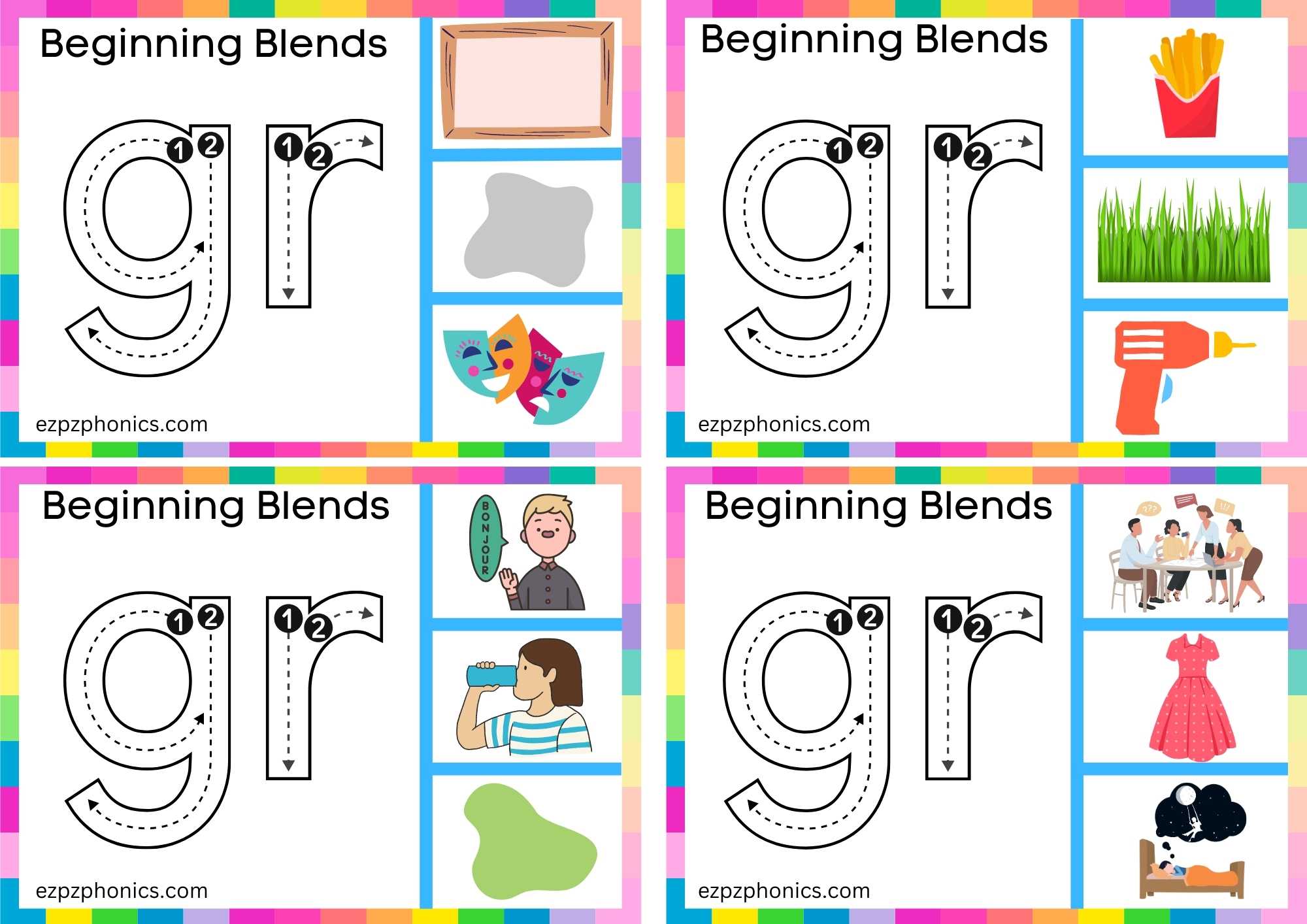 GR Beginning Blends Clip Cards Trace The Letters And Clip The Correct Image Set 1